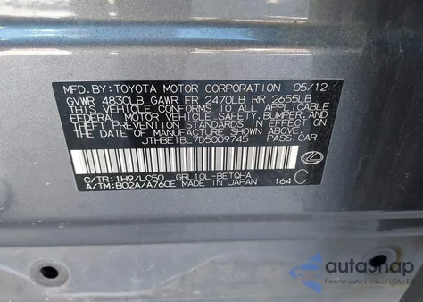 2013 Lexus Gs 350 from USA, damaged, VIN JTHBE1BL7D5009745